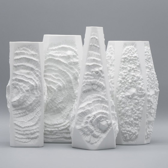 Image 1 of Manfred Frey Ak Kaiser Bisque Porcelain Vase Fossil Ammonit Relief Opart Quartet