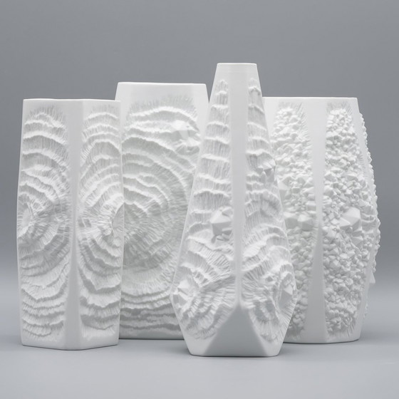 Image 1 of Manfred Frey Ak Kaiser Bisque Porcelain Vase Fossil Ammonit Relief Opart Quartet