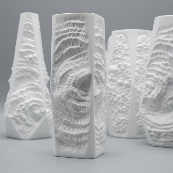 Image 1 of Manfred Frey Ak Kaiser Bisque Porcelain Vase Fossil Ammonit Relief Opart Quartet