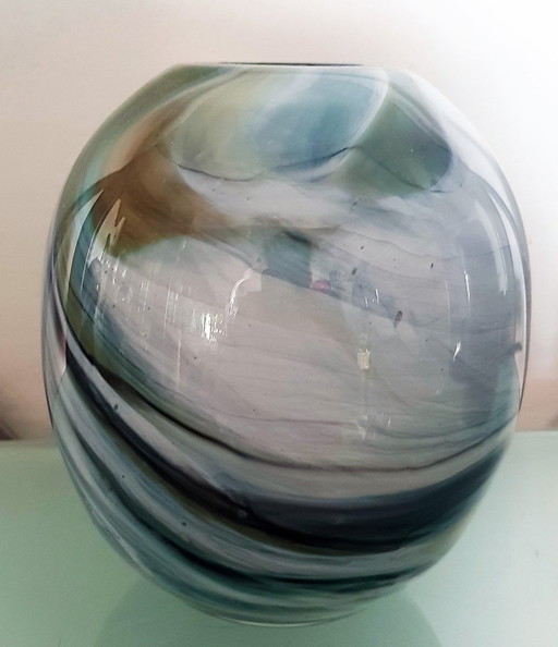 Gray And Blue Marbled Glass Vase, 1970S