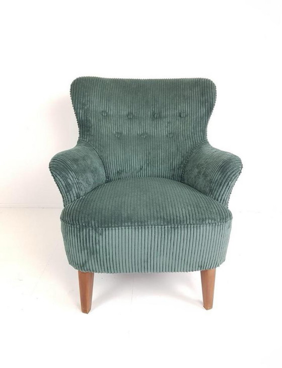 Image 1 of Fauteuil Artifort vert | siège Theo Ruth côtelé vert d'eau