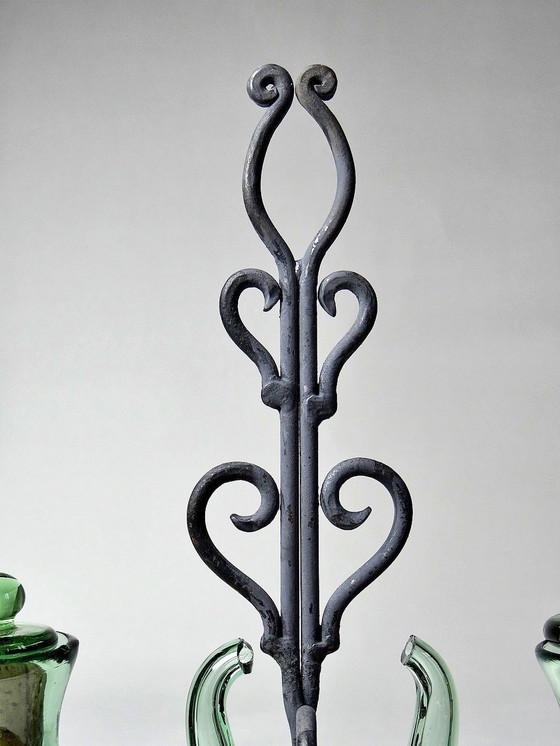 Image 1 of Huilier & Vinaigrier Vintage Blown Glass On Wrought Iron Stand