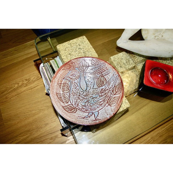 Image 1 of Piatto vintage con motivo a uccello in ceramica accolay, 1950