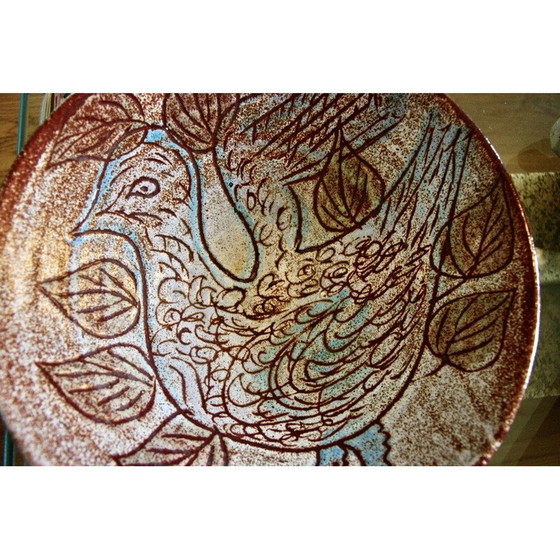 Image 1 of Piatto vintage con motivo a uccello in ceramica accolay, 1950
