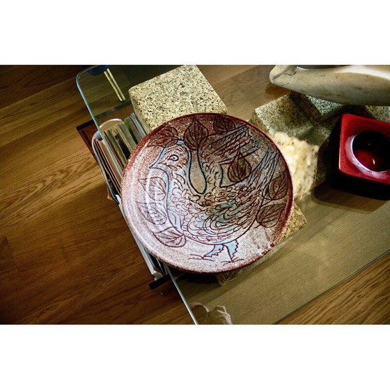 Image 1 of Piatto vintage con motivo a uccello in ceramica accolay, 1950