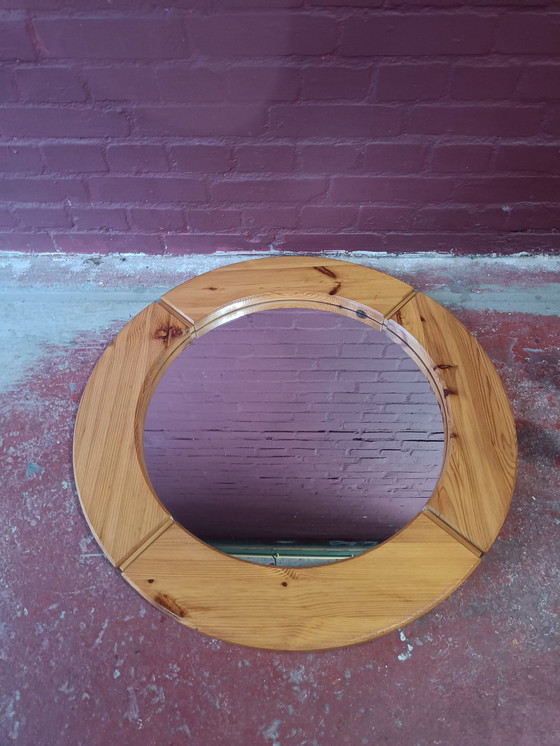 Image 1 of Mid-century round wooden mirror