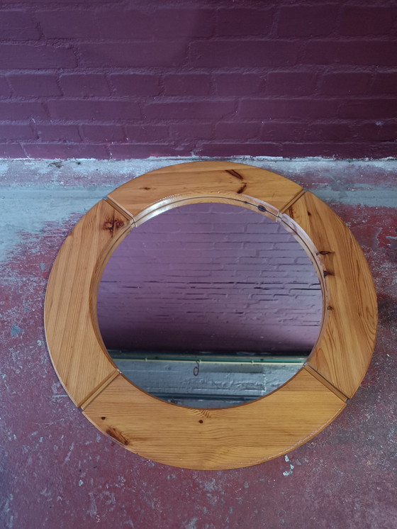 Image 1 of Mid-century round wooden mirror