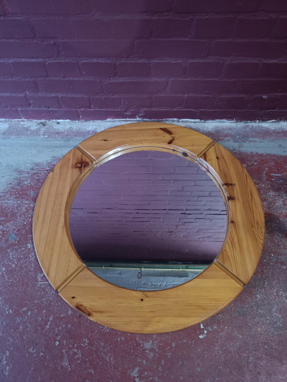 Image 1 of Mid-century round wooden mirror