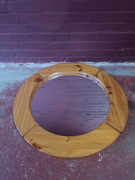 Image 1 of Mid-century round wooden mirror