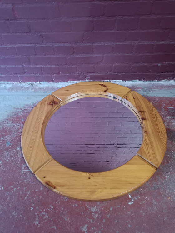 Image 1 of Mid-century round wooden mirror