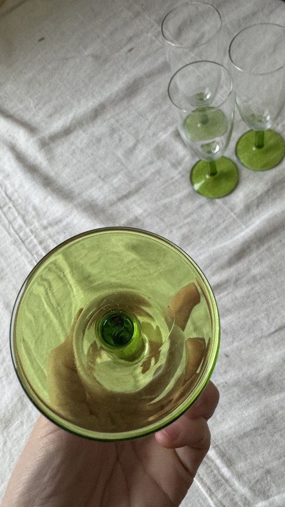 Image 1 of 6X Vintage Champagne Flute With Green Foot