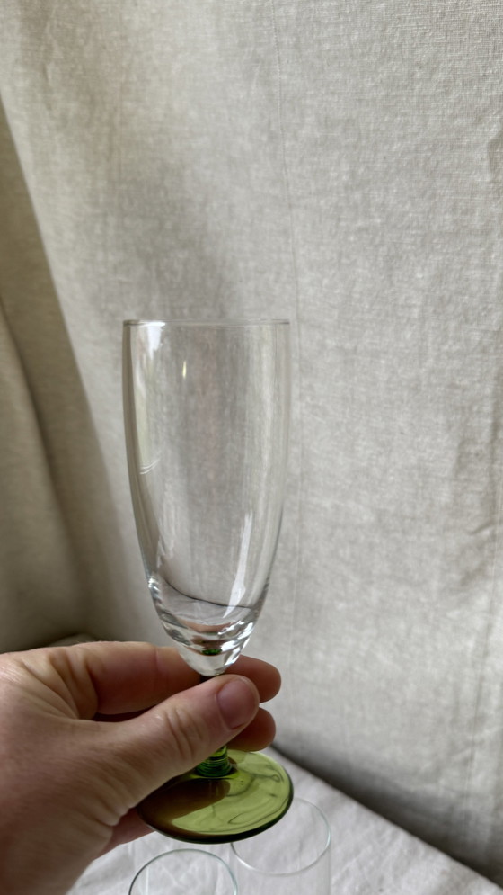 Image 1 of 6X Vintage Champagne Flute With Green Foot