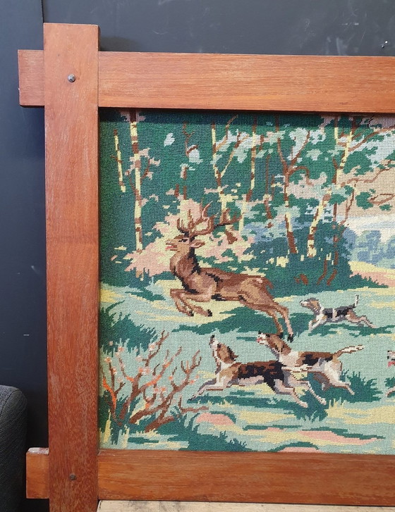 Image 1 of 1760 Vintage Embroidery With Hunting Scene