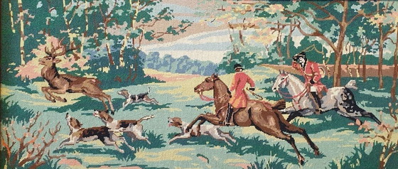 Image 1 of 1760 Vintage Embroidery With Hunting Scene
