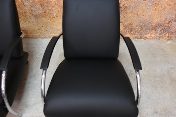 Image 1 of Reupholstered Black Leather Gelderland 5470 Armchairs