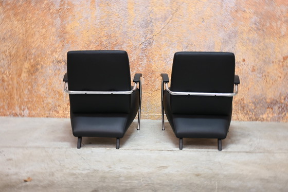 Image 1 of Reupholstered Black Leather Gelderland 5470 Armchairs