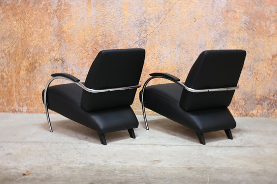 Image 1 of Reupholstered Black Leather Gelderland 5470 Armchairs