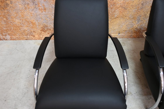 Image 1 of Reupholstered Black Leather Gelderland 5470 Armchairs