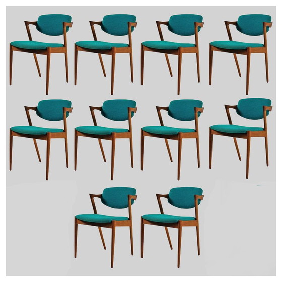 Image 1 of Set of 10 Danish vintage teak dining chairs by Kai Kristiansen for Schous Møbelfabrik, 1960s