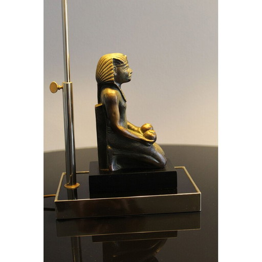 Lampada da tavolo vintage Pharaoh in lacca nera e ottone, 1970