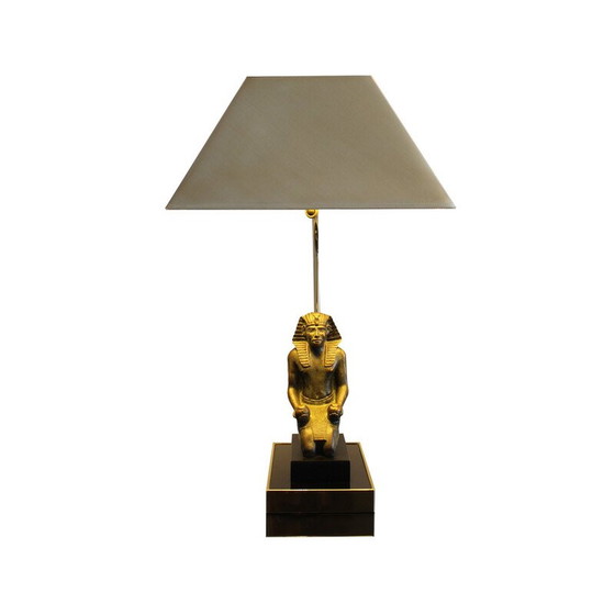 Image 1 of Vintage Pharaoh table lamp in black lacquer and brass, 1970
