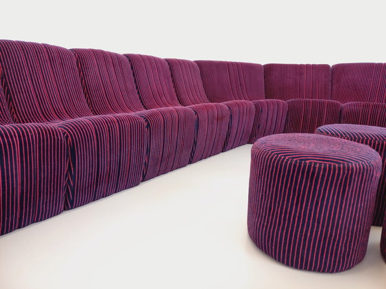Image 1 of Vintage Snake Modular Sofa With 11 Seating Modules And 3 Velvet Fabric Poufs From the 70s and 80s