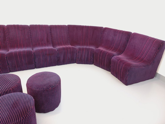 Image 1 of Vintage Snake Modular Sofa With 11 Seating Modules And 3 Velvet Fabric Poufs From the 70s and 80s