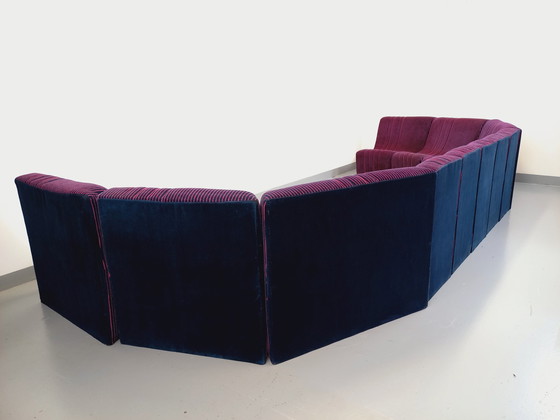 Image 1 of Vintage Snake Modular Sofa With 11 Seating Modules And 3 Velvet Fabric Poufs From the 70s and 80s