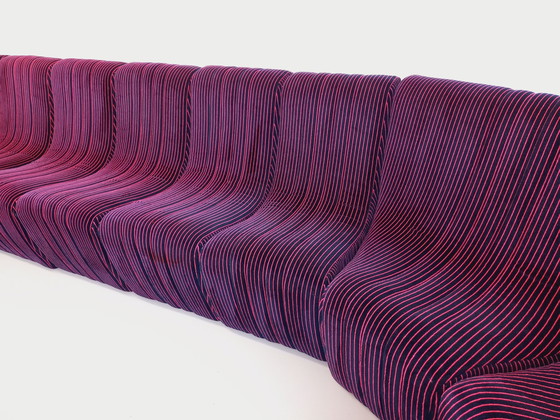 Image 1 of Vintage Snake Modular Sofa With 11 Seating Modules And 3 Velvet Fabric Poufs From the 70s and 80s