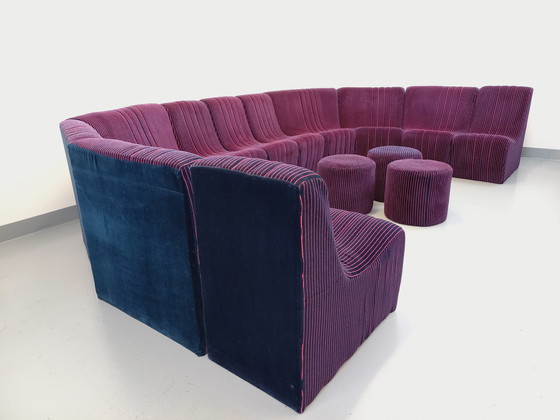 Image 1 of Vintage Snake Modular Sofa With 11 Seating Modules And 3 Velvet Fabric Poufs From the 70s and 80s