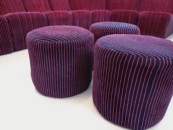 Image 1 of Vintage Snake Modular Sofa With 11 Seating Modules And 3 Velvet Fabric Poufs From the 70s and 80s