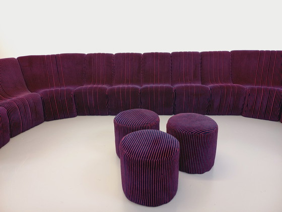 Image 1 of Vintage Snake Modular Sofa With 11 Seating Modules And 3 Velvet Fabric Poufs From the 70s and 80s