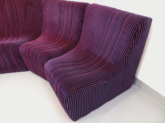 Image 1 of Vintage Snake Modular Sofa With 11 Seating Modules And 3 Velvet Fabric Poufs From the 70s and 80s