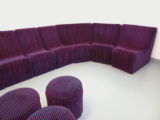 Image 1 of Vintage Snake Modular Sofa With 11 Seating Modules And 3 Velvet Fabric Poufs From the 70s and 80s