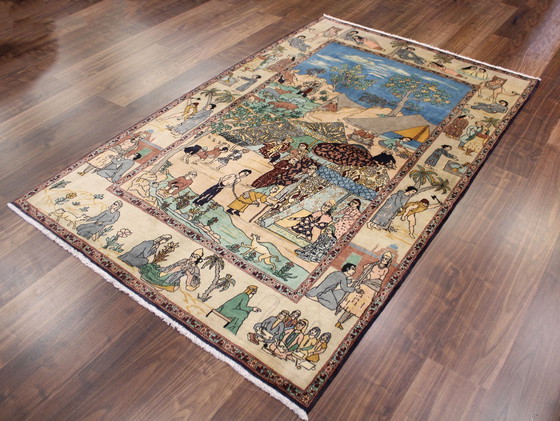 Image 1 of Original Tabriz Persian Carpet Picture Motifs Old 218 X 137 Cm