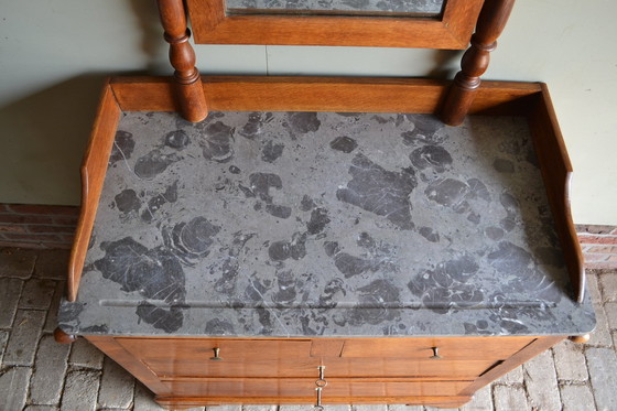 Image 1 of Antique Oak Dresser With Mirror And Marble Top