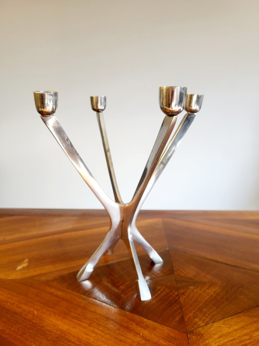 Mid-century aluminum modular candlestick, 2 parts, 1970s