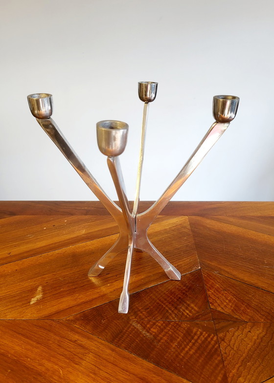 Image 1 of Mid-century aluminum modular candlestick, 2 parts, 1970s