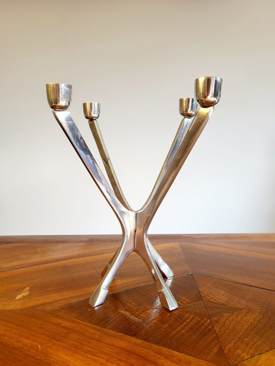 Image 1 of Mid-century aluminum modular candlestick, 2 parts, 1970s