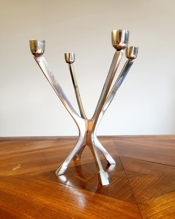 Image 1 of Mid-century aluminum modular candlestick, 2 parts, 1970s