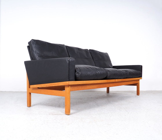 Image 1 of Canapé vintage en cuir noir Poul Volther, design danois, années 1960