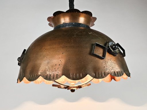 Brutalist wrought iron hanging lamp