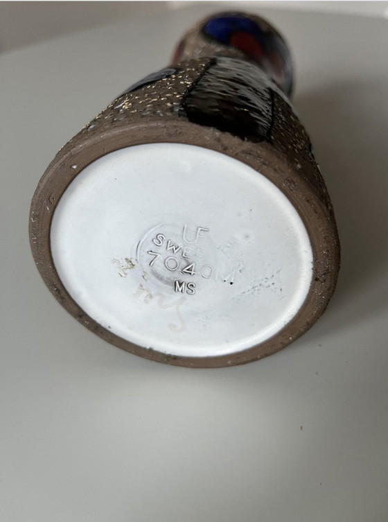 Image 1 of Mari Simmulson Vase, "Cardus", Upsala Ekeby Sweden, Floral Design, Nr. 7040M, Ceramic/Stoneware, Vintage 1970