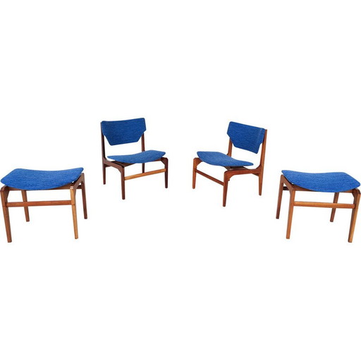 Pair of vintage armchairs with pair of matching ottomans, Italy 1960