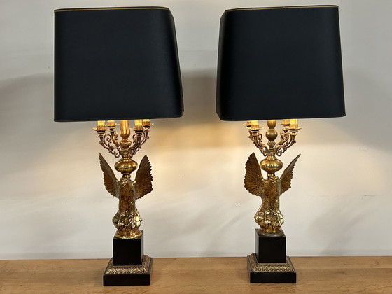 Image 1 of 2 Vintage Hollywood Regency Eagle Table Lamps From Deknudt