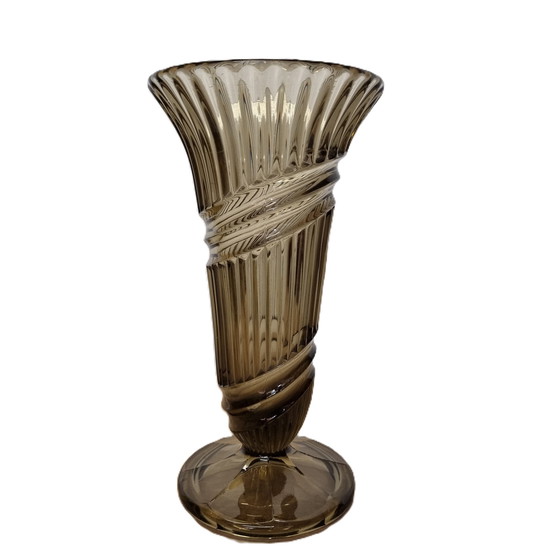 Image 1 of Art Deco Design Smoked Glass Vase Early 20th Century