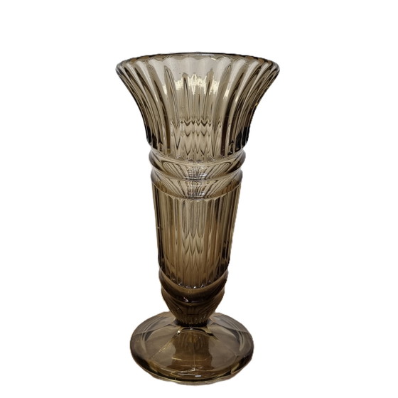 Image 1 of Art Deco Design Smoked Glass Vase Early 20th Century