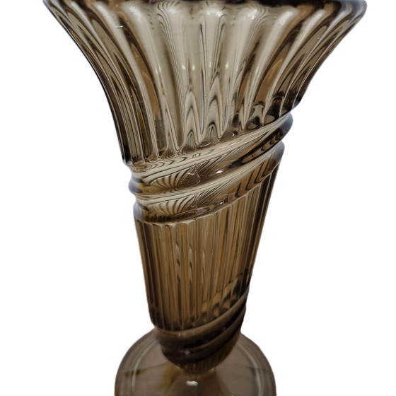 Image 1 of Art Deco Design Smoked Glass Vase Early 20th Century