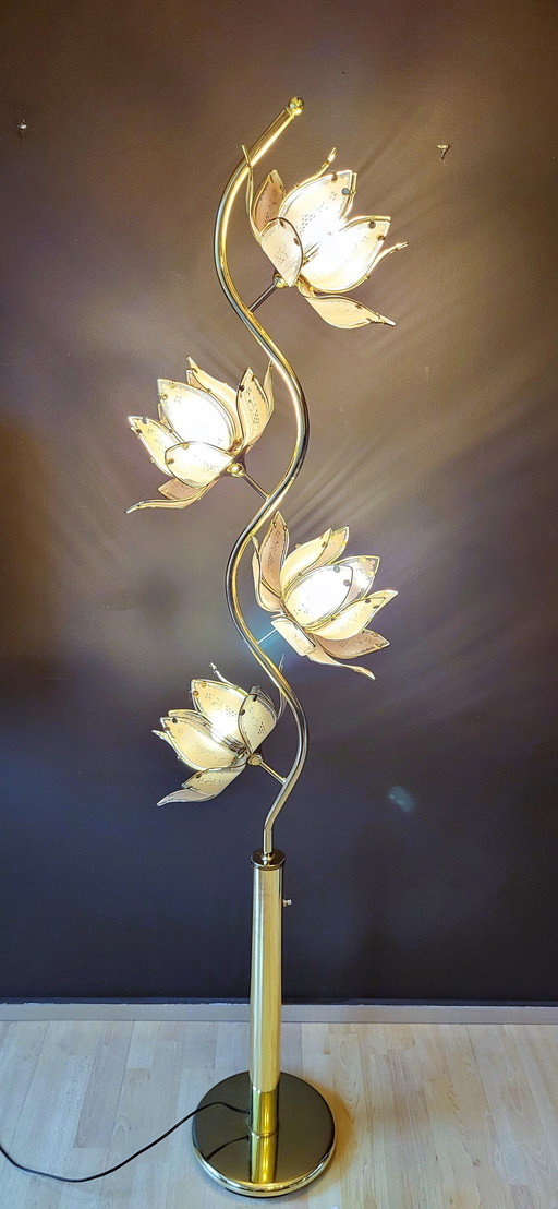 Hollywood Regency Floor Lamp Lotus Flowers