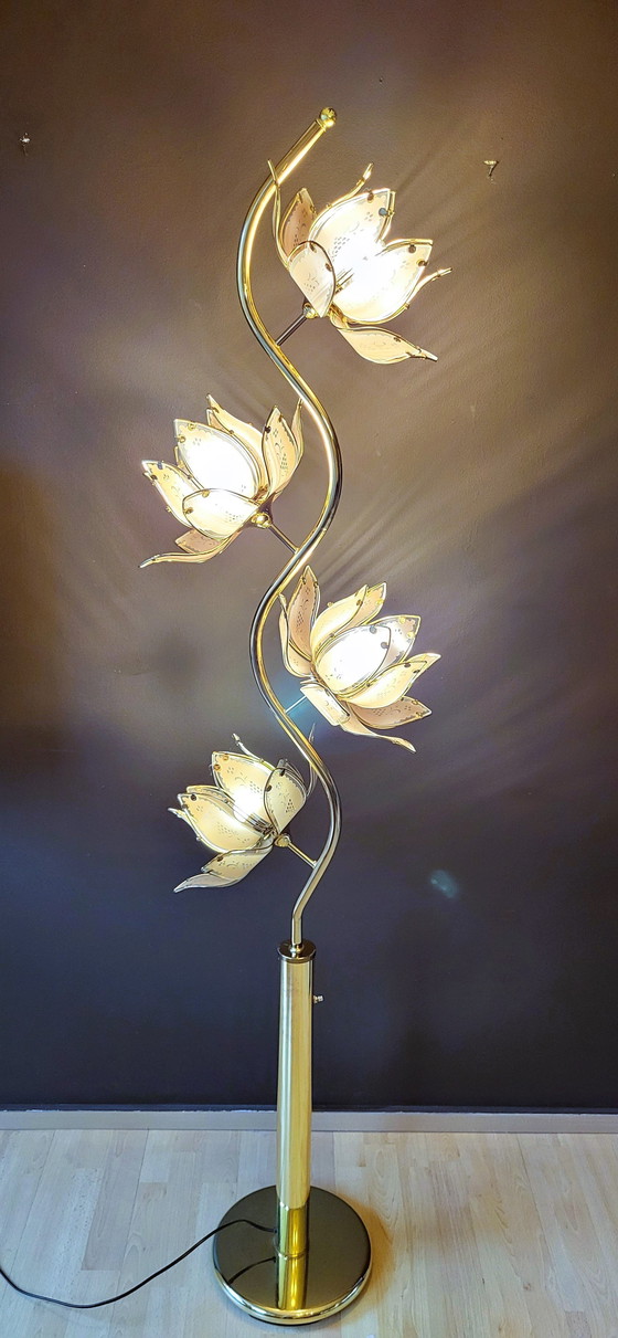 Image 1 of Hollywood Regency Floor Lamp Lotus Flowers